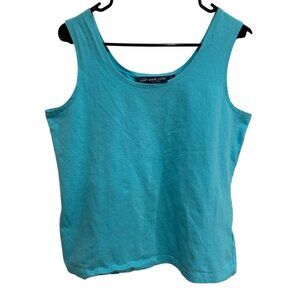 Susan Graver Womens Aqua Tank Top Sleeveless L Lightweight Casual Stretchy Cotto